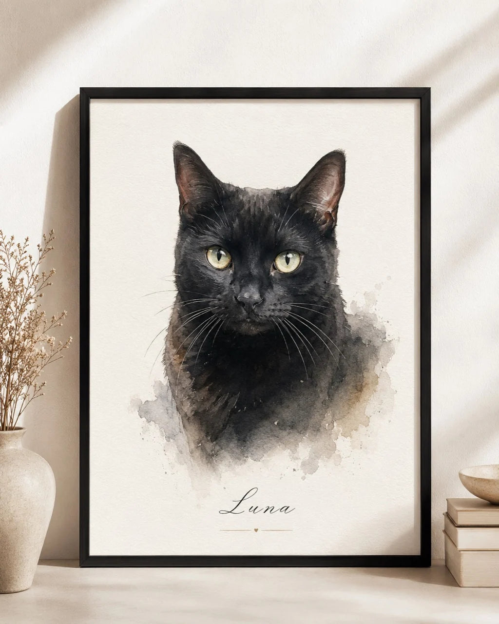 Finished custom portrait of Luna, a black cat